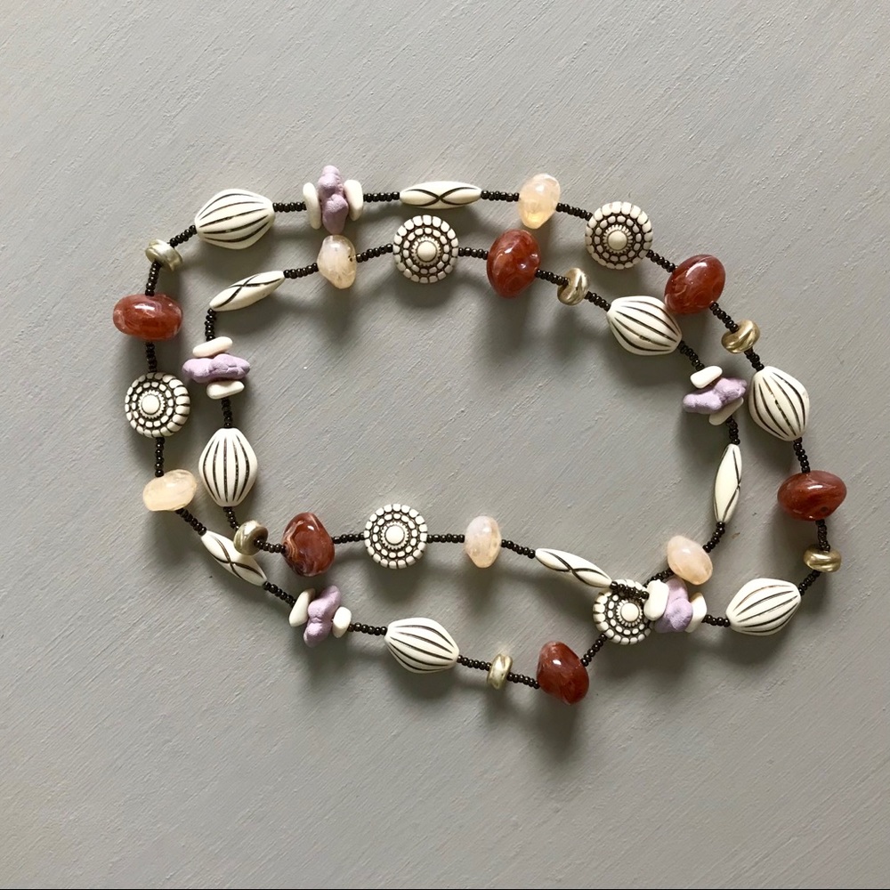 Earth Tone Boho Beaded Stone Necklace - Picture 2 of 4